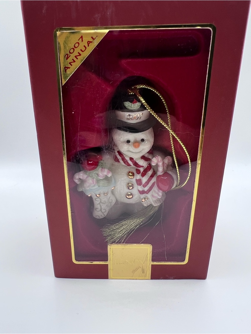 Lenox 2007 Annual Snowman Hanging Christmas Ornament White/Red/Gold 6599609